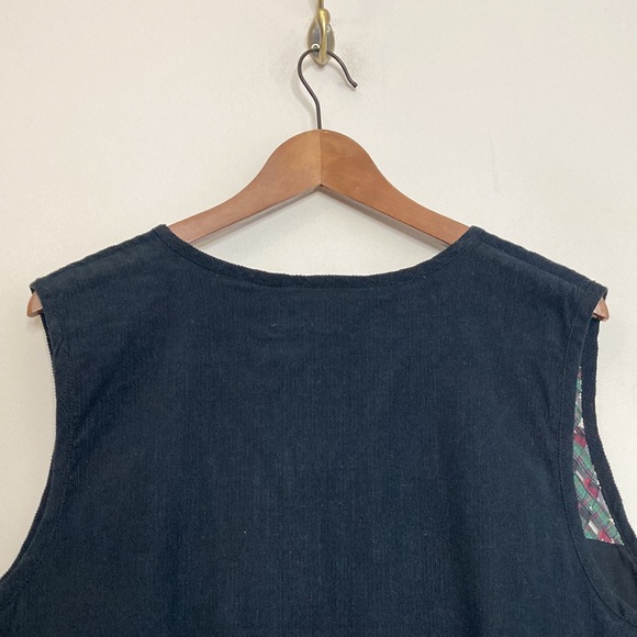 Vintage Vest Womens 16 Black Corduroy Red Lattice Fall Harvest 90s Waistcoat - Picture 4 of 13